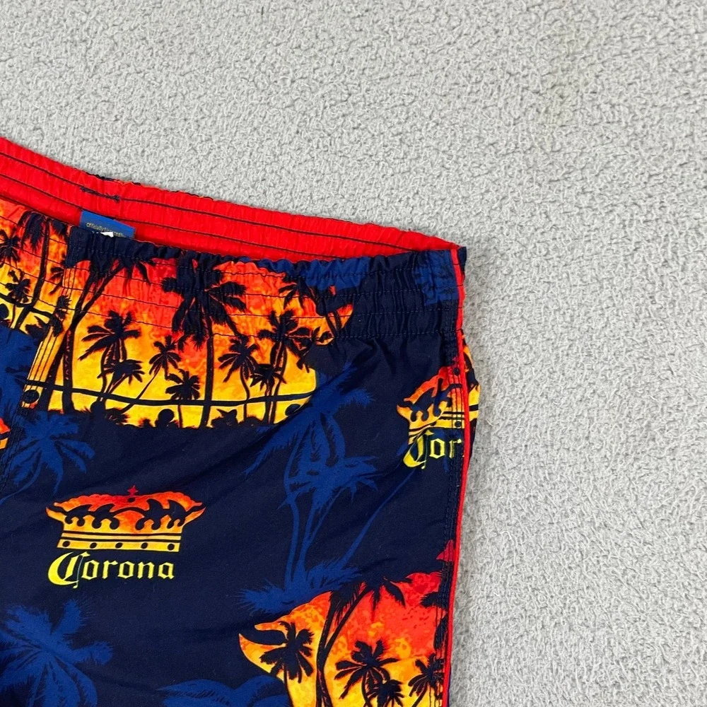 Corona Extra Beer Swim Trunks Men M Navy Palm Trees Beach Tropical Surf